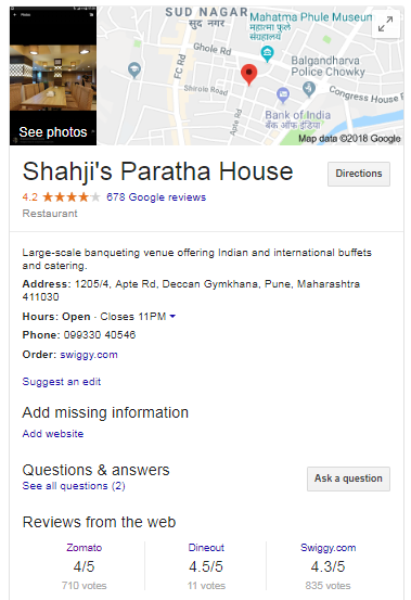 Shahjis Parantha House Apte Road Google Business Listing